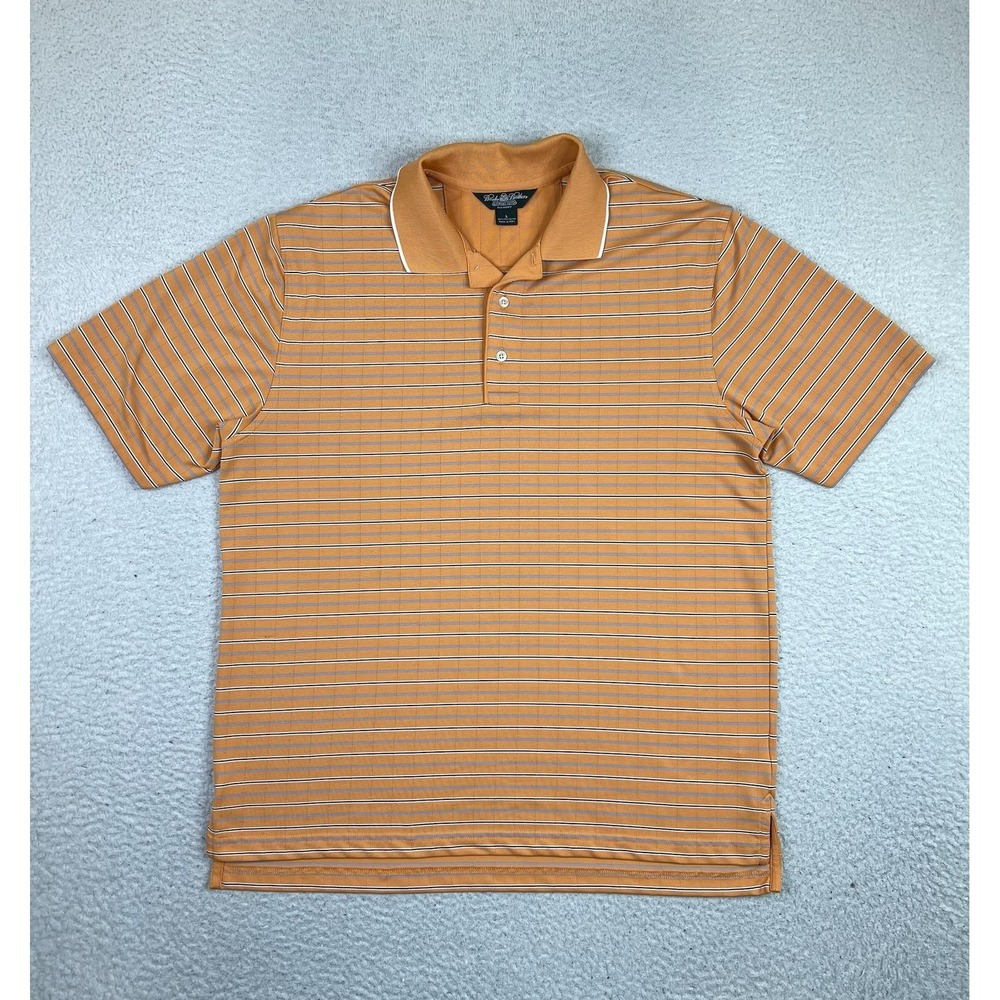 Brooks Brothers Country Club‎ Prosport Polo Shirt Mens Large Orange Stripe Golf